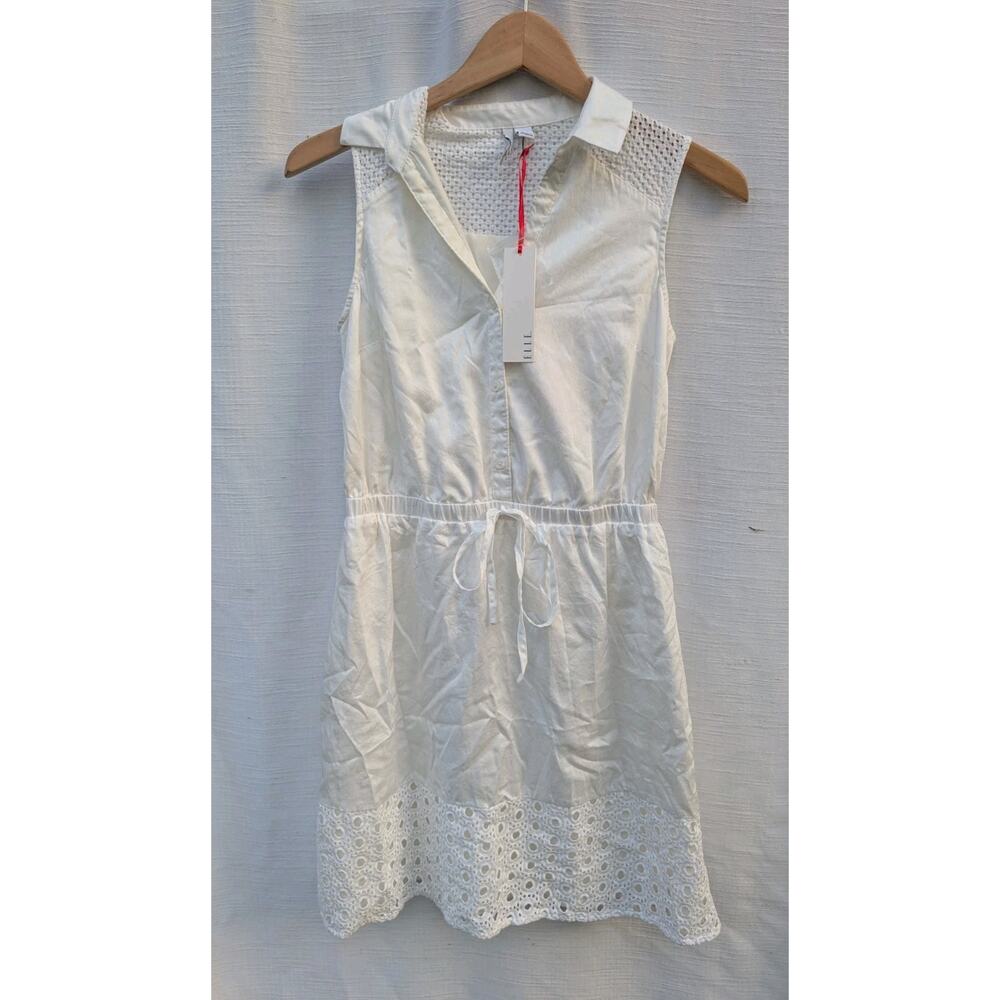 Elle‎ Women's Marshmallow Sleeveless Tank Dress Sz XS Eyelet Bridal Shower Bride